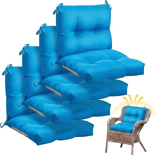 Geetery Set of 4 High Back Wicker Patio Chair Cushions for Outdoor Furniture 41.74x20.87x3.94 Inch Waterproof Thick Replacement Seat Pads with Non Slip Ties for Porch, Deck, Lawn & Garden(Blue)