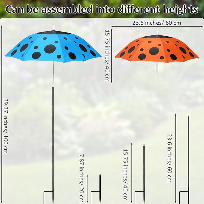 4 Pack Plant Umbrellas for Outdoor Plants, Upgraded Joints-enhanced Wind Resistance, Adjustable Height, Large Garden Umbrella Shade for Potted Plants Bed Flower Pot(Ladybug Mixed Color)