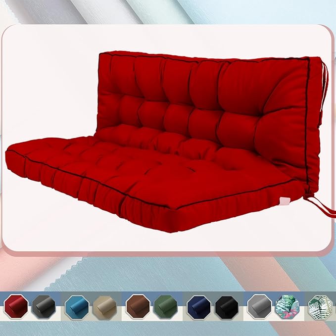 2-3 Seat Swing Replacement Cushion, Outdoor Bench Cushions with Backrest Thicken 4", Patio Furniture Garden Porch Loveseat Glider Pad Anti-Fading Waterproof (Red, 40x63in-thicken)