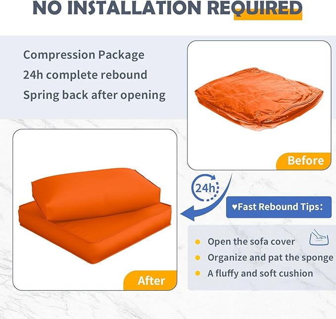 Amopatio Outdoor Sofa Replacement Cushion Set. Waterproof Seat and Back Cushions for Patio Fumniture - Extra-Thick Cushions, Machine- Washable Covers(Orange)