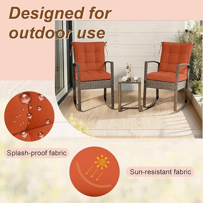 2 Piece Outdoor Patio Chair Cushions, Fade Resistant Outdoor Cushions for Patio Furniture, 6 inch Thickened Rocking Chair Cushions Set (Orange, 24x24x6 inch - 2 Pieces)