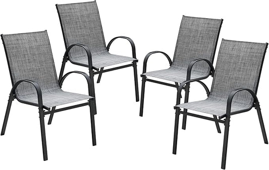 Devoko 4-Pack Stackable Patio Chairs Heavy-Duty Rust-Resistant Outdoor Dining Chairs with Ultra-Comfort Textilene Fabric for Deck, Porch, Garden & Balcony (Grey)