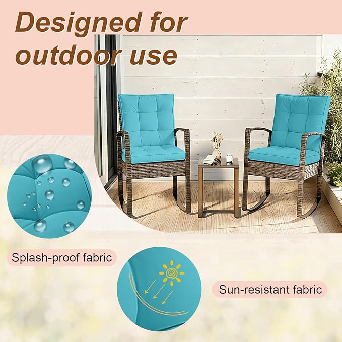 2 Piece Outdoor Patio Chair Cushions, Fade Resistant Outdoor Cushions for Patio Furniture, 6 inch Thickened Rocking Chair Cushions Set (Lake Blue, 24x24x6 inch - 2 Pieces)