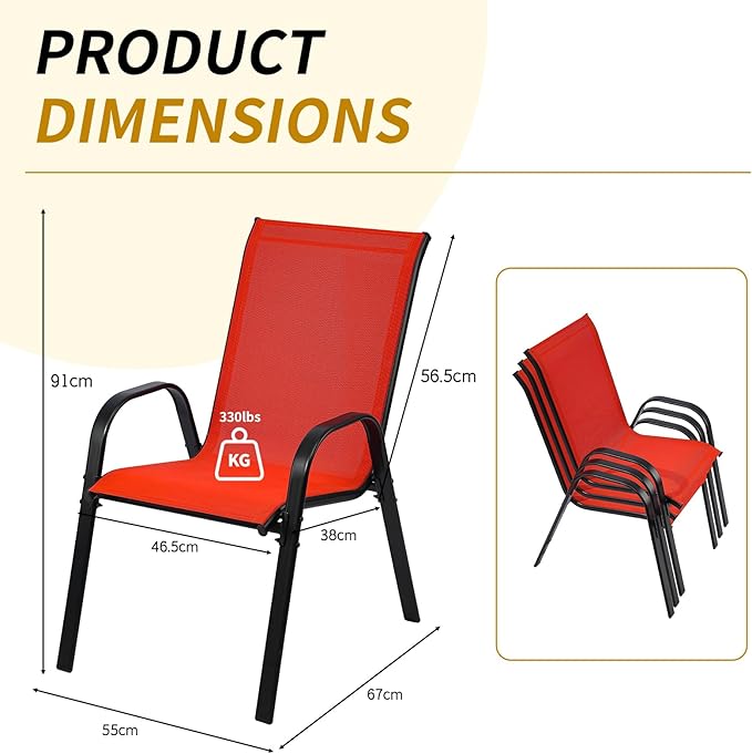 Stackable Outdoor Patio Dining Chairs with Backrest/Armrests for Lawn Garden Balcony Deck Camping-Set of 1 (1, red)