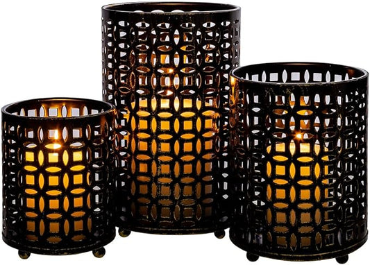 Metal Candle Holders Set of 3, Decorative Tealight Candle Holder Sets, Candlestick for Pillar Vintage Style Perfect for Tabletop Centerpieces Home Decor Wedding Parties Events