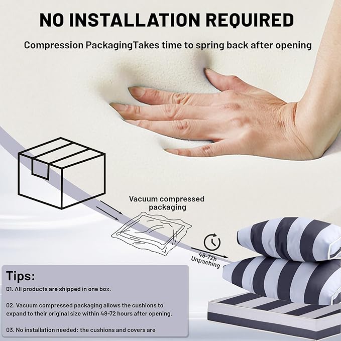 14 Piece Outdoor Sectional Cushions, Water-Resistant Outdoor Sofa Cushions Replacement, 4" High Density Foam Patio Furniture Cushions Fits 6-seat Rattan Conversation Set (Navy Blue White Stripes)
