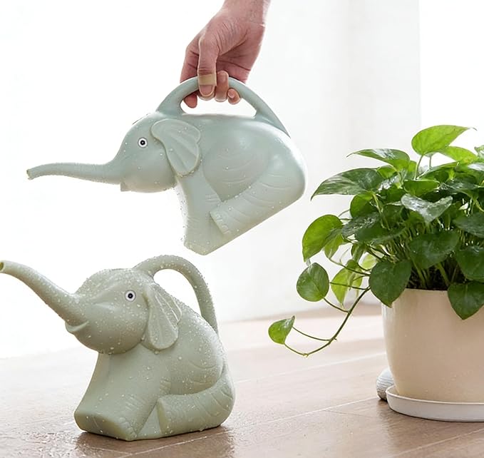 2L Elephant Watering Can, Plastic Watering Kettle with Ergonomic Handle, Long Mouth Patio Sprinkling Watering Bottle Pot for Home Garden Lawn Yard (Gray)