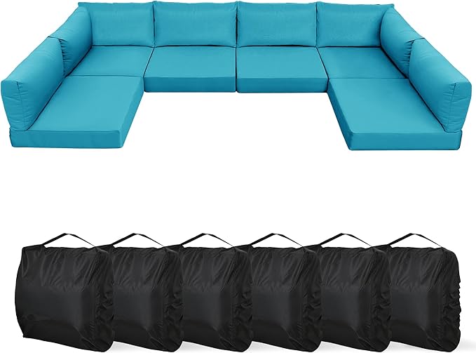 YEFU Outdoor Cushions for Patio Furniture: Replacement Cushions for Outdoor Furniture - Waterproof Couch Cushion - Fade-Resistant/Easy Clean - 14 Piece Sectional Cushion - Non-Slip/Storage Bag/Aruba