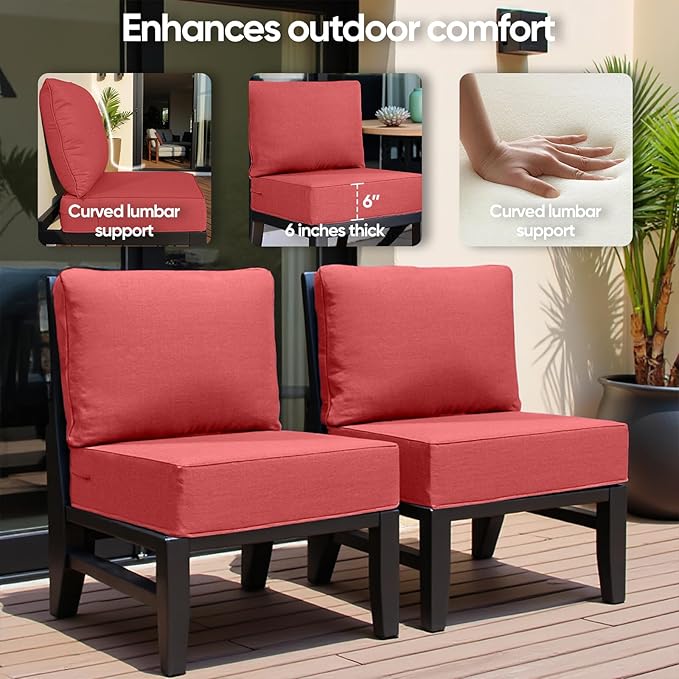 6" Thick Outdoor Cushion, 24 * 24 * 6" Patio Furniture Cushions with Waterproof Patio Furniture Cushions with Removable Cover, 28D High Density Patio Cushion for Outdoor Furniture, Red-4pcs