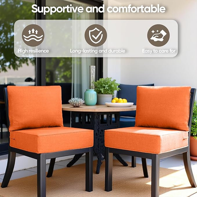6" Thick Outdoor Cushion, 24*24*6" Patio Furniture Cushions with Waterproof Patio Furniture Cushions with Removable Cover, 28D High Density Patio Cushion for Outdoor Furniture, Orange-2pcs
