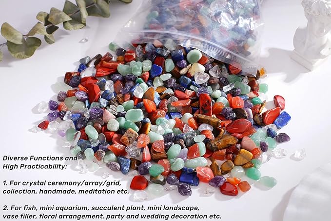 QINJIEJIE 400G 7 Chakra Crystals Tumbled Stones Polished Rocks Chips Stone Crushed Crystal Healing Natural Gem Gravel Home Decoration Aquarium Tank Plants Vase Filler Landscape Bottom Ornament 0.9lb