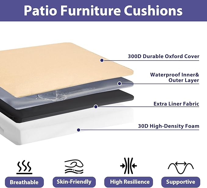 Outdoor Chair Cushions Set of 4 -Waterproof Outdoor Seat Cushions for Patio Furniture, Patio Chair Cushion with Handle and Ties, Square Out Door Chair Pads,18.5" x 16" x 3", Beige