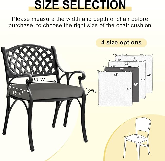 downluxe Waterproof Outdoor Chair Cushions for Patio Furniture, 19" x 19" x 2" Patio Chair Cushion with Non-Slip Ties & Portable Handle, Square Outdoor Cushion with Removable Cover, Dark Grey, 2 Pack