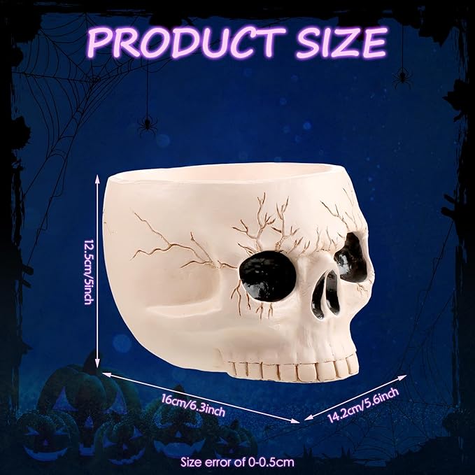 Sliner 2 Pcs Halloween Skeleton Skull Bowl and Cup - Figurine Candy Dish, Candle Holder, Planter Pot for Party Home Bar Decor
