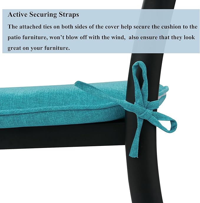 FUNHOME 17"x16"x2" Outdoor Chair Cushions Set of 2, Water Resistant Patio Chair Pads with Ties, Seat Cushions for Home Garden Furniture Decoration-Aqua Blue