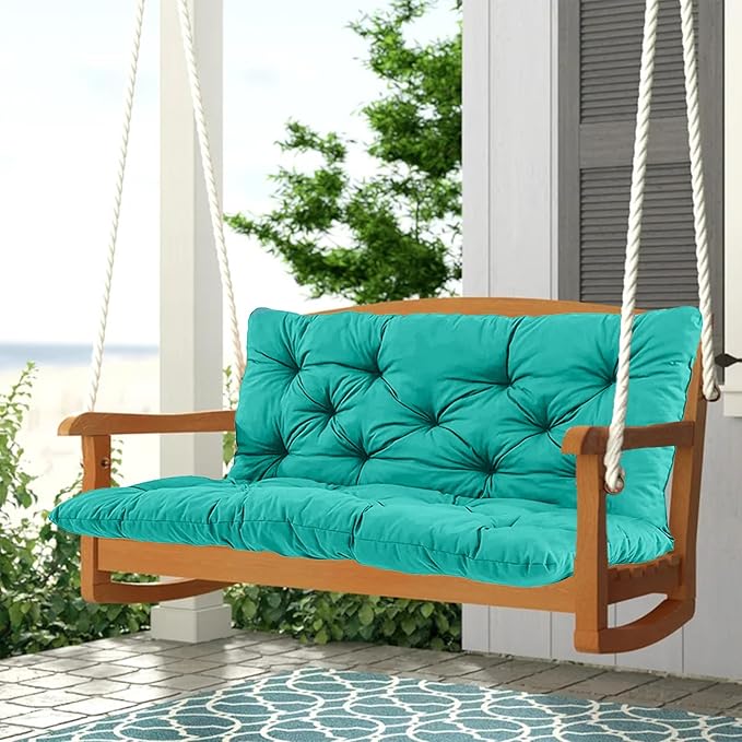 2-3 Seat Swing Replacement Cushion, Outdoor Bench Cushions with Backrest Thicken 4", Patio Furniture Garden Porch Loveseat Glider Pad Anti-Fading Waterproof (Lake Blue, 40x40in)