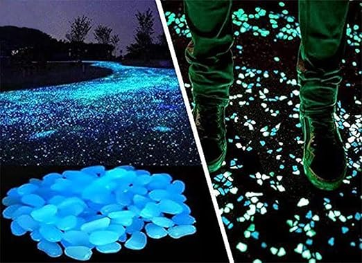 Opps 100 Pcs Glow in The Dark Garden Pebbles for Walkways and Decor in Blue