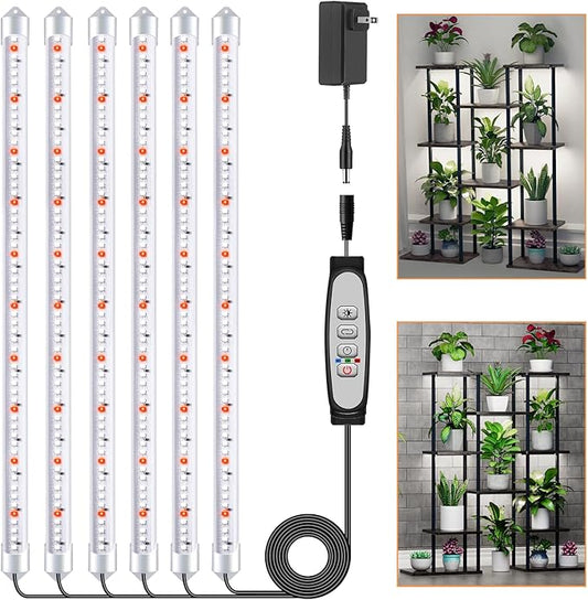 16'' 6 Bars Grow Light Strips for Indoor Plants with Auto ON/Off Timer 6/12/18H, 5 Dimmable Levels for Shelves Plant Growing(Pack 1)
