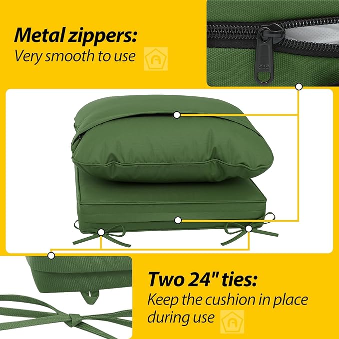 AAAAAcessories Outdoor Deep Seat Cushions, Waterproof, Fade-Resistant Replacement Cushions for Patio Furniture, 25.5" x 25.5" x 5" + 25.5" x 19", Set of 4, Woodland Green