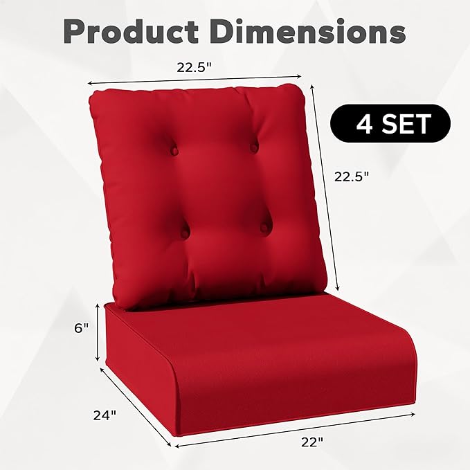Joyside Outdoor Chair Cushions Set, 22x25/22x24 Inch Patio Furniture Cushions, 6’’ Thick, Water Resistant & Fade Resistant, Outdoor Replacement Cushions for Seat and Sofa