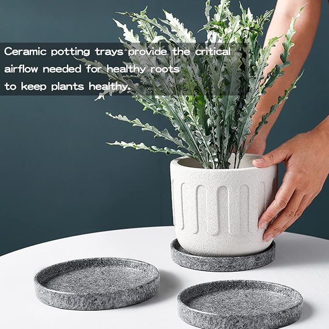 Round 4 Inch Ceramic Plant Saucer Round Tray Set of 2 for Indoor Small Flower Pots Home Garden Outdoor Flower Plant Pot,Marble Saucers