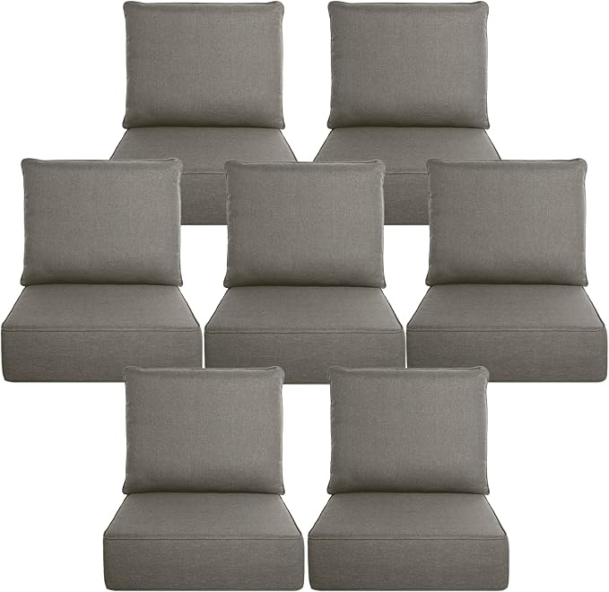 Belord Luxury 6" Thick Outdoor Cushion 7 Set - 24 x24 Inch 28D Sponge Filling Fade-Resistant Chair Cushion, Spill Proof Removable Patio Furniture Replacement Cushion for Sofa Bench Swing - Grey