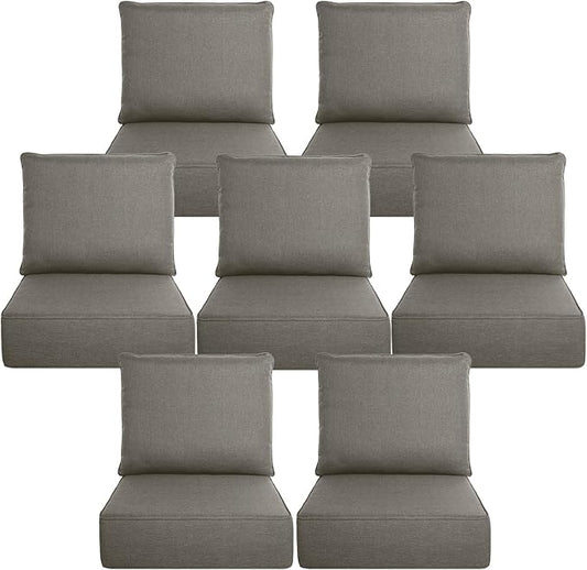 Belord Luxury 6" Thick Outdoor Cushion 7 Set - 22 x24 Inch 28D Sponge Filling Fade-Resistant Chair Cushion, Spill Proof Removable Patio Furniture Replacement Cushion for Sofa Bench Swing - Grey