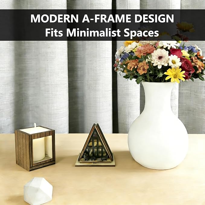 Modern Black A-Frame Mini Cabin with Removable Roof, Plant Mini Treehouse – Miniature Treehouse for Fairy Gardens, Plant Pots & Desktop Décor