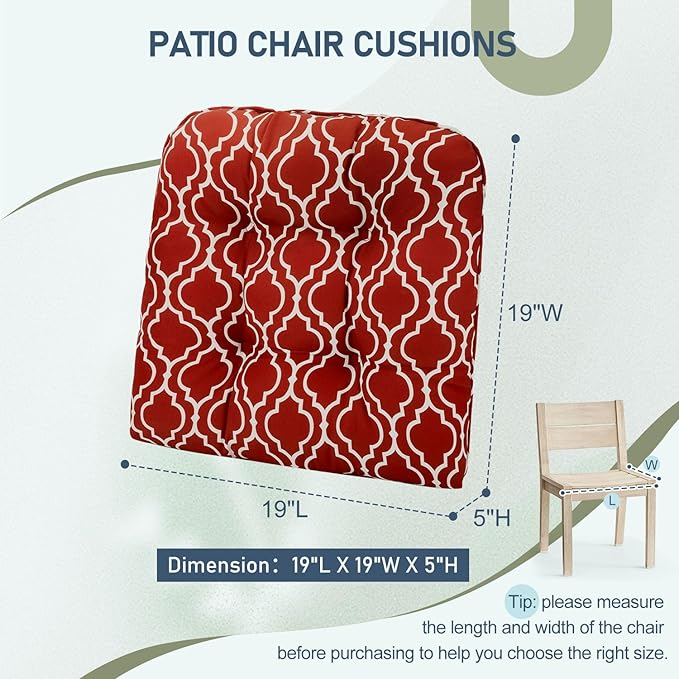downluxe Outdoor Chair Cushions Set of 2 for Patio Furniture, Waterproof Tufted Overstuffed Patio Furniture Cushions, Thick Outdoor Seat Cushion, 19" X 19" X 5", Red Gourd