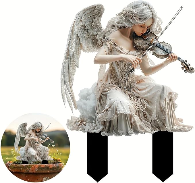 JOYO 11.8''Bohemian Fairy Flower Pot Decoration,2D Acrylic Ground Plug,Fairy Garden Planter Accessories,Fairy Pumpkin Angel Garden Stake for Pot Plants and Garden Yard Lawn Décor (F)