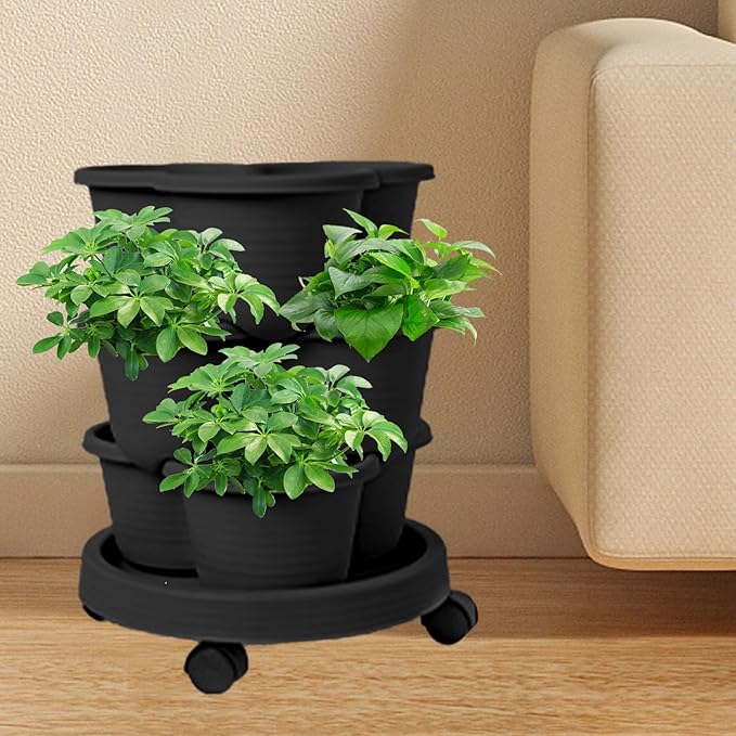 Stackable Planter - Vertical Garden Tower Stackable Planter | Vegetable Tower, Container with Removable Wheels & Tool Kit, Flower Pots Plant Growing System for Indoor Outdoor