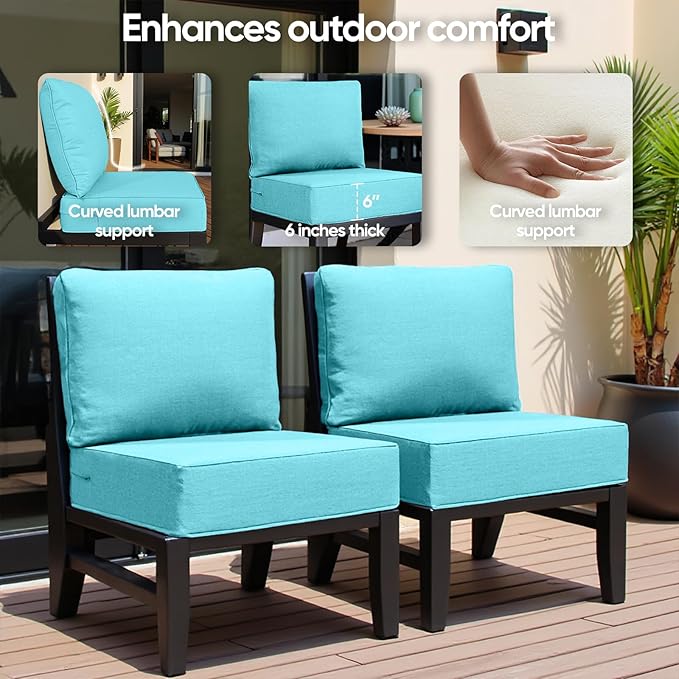 6" Thick Outdoor Cushion, 24*24*6" Patio Furniture Cushions with Waterproof Patio Furniture Cushions with Removable Cover, 28D High Density Patio Cushion for Outdoor Furniture, Light Blue-1pc