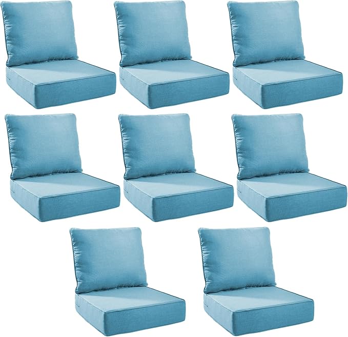Outdoor Cushion Set for Furniture Patio Furniture, UV Resistant, Water Resistant - 6 Inch Thick Foam Garden Cushions – 22x24 Inch Patio Seat Covers for Chair/Sofa/Couch | Light Blue | 8-Pack |