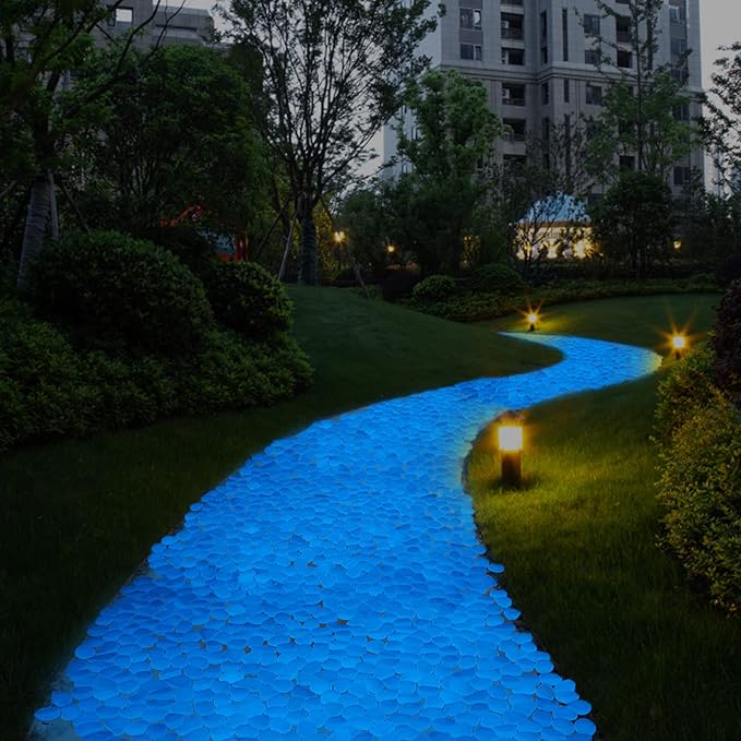 Kaiyuan Dynasty Luminous Pebbles 300Pcs Pink Glow in The Dark Rocks Outdoor Decorative Stones Luminous Stone for Outdoor Decor,Garden Yard,Walkway,Pathway,Patio