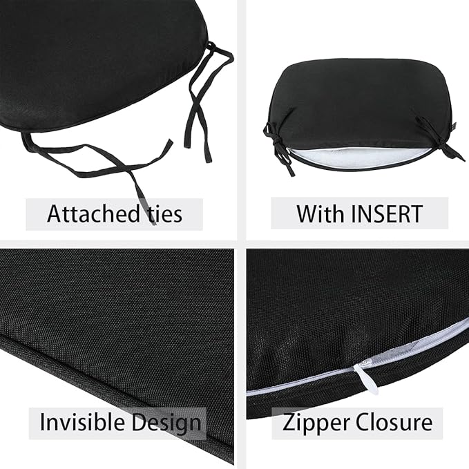 Outdoor Chair Cushions Set of 2,Patio Seat Cushion 17"x16"x2",U-Shaped Dining Chair Cushion 17 by 16 Inch,Water Resistant,Fade-Resistant Chair Pads for Kitchen Garden Furniture(Black)