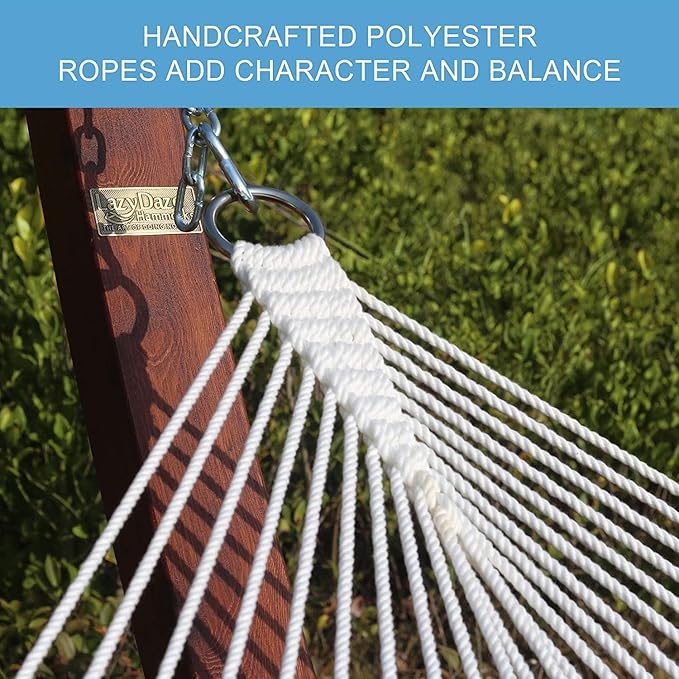 Lazy Daze 12 FT Double Quilted Fabric Hammock with Spreader Bars and Detachable Pillow, 2 Person Hammock for Outdoor Patio Backyard Poolside, 450 LBS Weight Capacity, Dark Blue/Natural