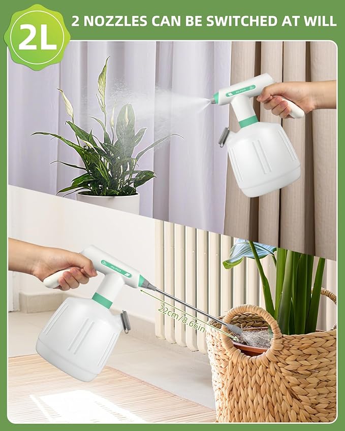 Uten Cordless Electric Sprayer - 2L Rechargeable Electric Spray Bottle, Power Display, Extended Nozzle for Hard-to-Reach Areas, Multi-Use for Cleaning, Watering, Disinfecting