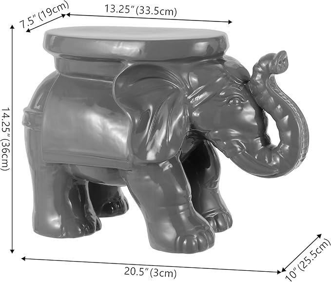 JONATHAN Y TBL1007E White Elephant 14.25" Ceramic Indoor/Outdoor Garden Stool Coastal, Contemporary, Transitional, Patio, Garden Room, Bathroom, Living Room, Gray