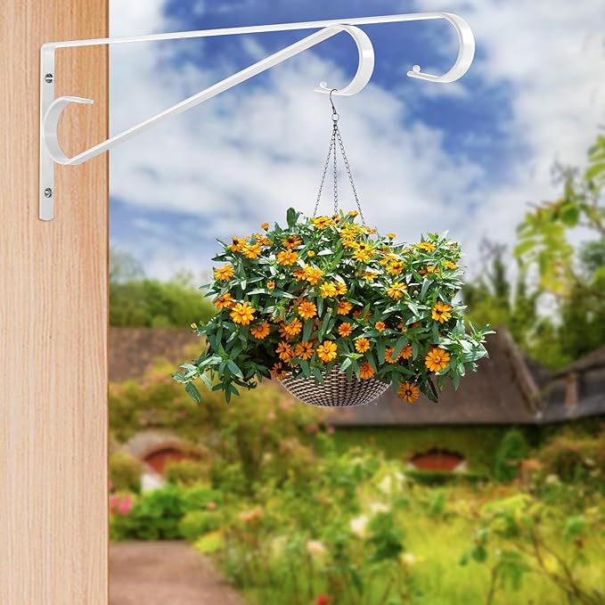 Plant Hangers Outdoor，2 Pack 15.4 Inch Hanging Plant Hooks,Heavy Duty Wall Plant Hanger,Plant Hanger Bracket for Bird Feeders, Planters, Lanterns, Wind Chimes, Wihte