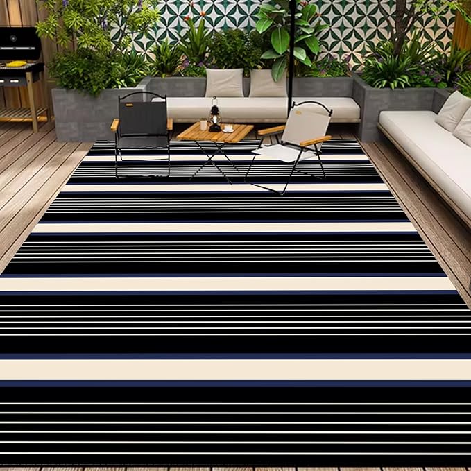 WILDROOTS 5x8 Feet Six-Yarn Plastic Outdoor Rug, Stain Resistant Waterproof Reversible Outdoor Patio Rug, Fade Resistant Camping Rug