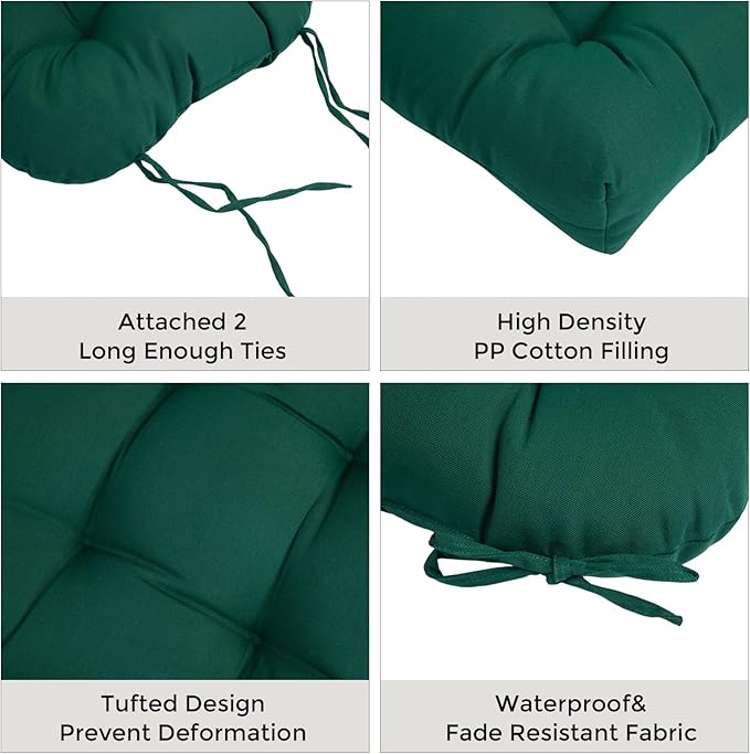 Outdoor Chair Cushions 19 x19 Inch,Water Resistant Tufted Seat Cushions 19",Reversible,Weather Resistant,Rounded Back Wicker Chair Cushion for Patio Garden Furniture(Blackish Green)