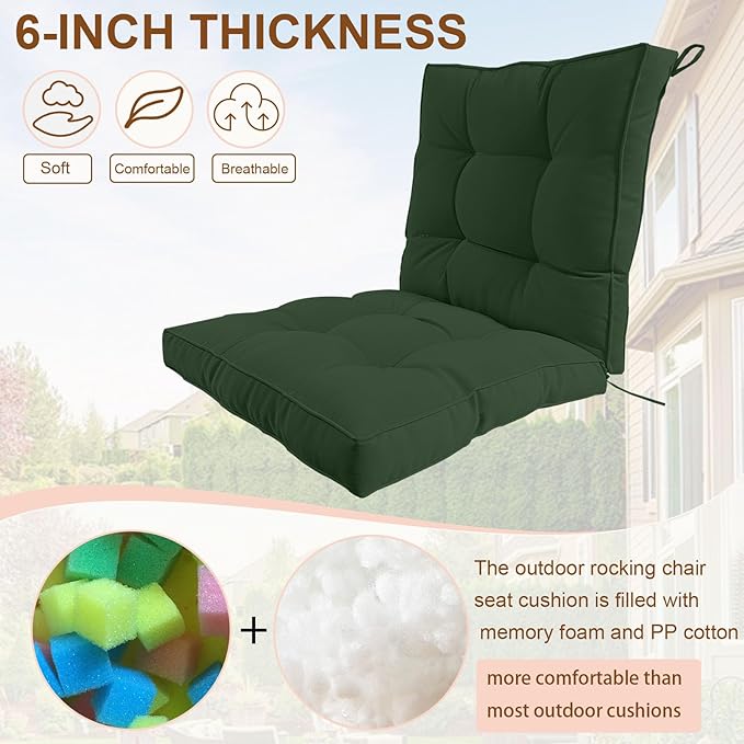 2 Piece Outdoor Patio Chair Cushions, Fade Resistant Outdoor Cushions for Patio Furniture, 6 inch Thickened Rocking Chair Cushions Set (Deep Green, 24x24x6 inch - 2 Pieces)