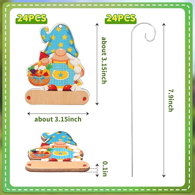 UPINS 24 Pack Gnome Plant Markers for Outdoor Garden, Waterproof Wooden Plant Label Stakes Tags, Herb Name Tags with A Marker, Garden Supplies for Gardening Gifts