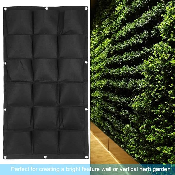 Vertical Hanging Garden Planter Wall Mounted Plant Grow Bag for Indoor Outdoor Decoration,Black (18 Pockets)