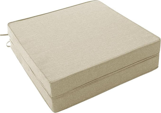 Outdoor Chair Cushions, Water-Resistant & Fade-Resistant, Patio Furniture Square Seat Replacement Chair Pads with Ties Zipper, Removable Cover, Non-Slip Bottom, Set of 2, 24 x 24 Inch, Beige