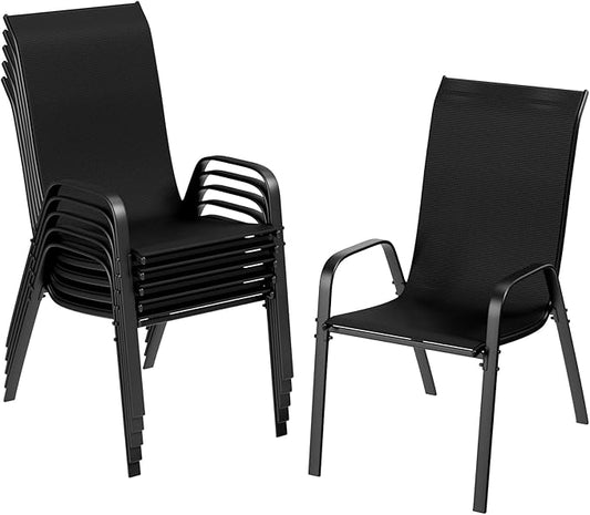 TLSUNNY Patio Chairs, Stackable Textilene Outdoor Dining Furniture for All Weather, with 17.7″ Wide Seat & Metal Frame, for Garden, Backyard, Deck, Restaurant, Poolside (6, Black, 26.4″)