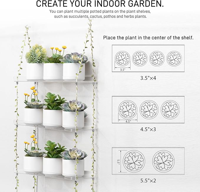 Sumerflos Acrylic Window Boxes Plant Shelves 3 Tier - Clear Hanging Shelf Indoor Jute Twine Adjustable Plant Holder for Window Wall Living Room Balcony Natural