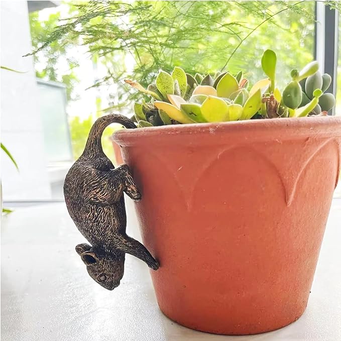 Plant Decorations for Pots, Fairy Garden Accessories, Flower Pot Decorations,Garden Sculptures & Statues, Can Also be Used As Outdoor Statues (Rat)