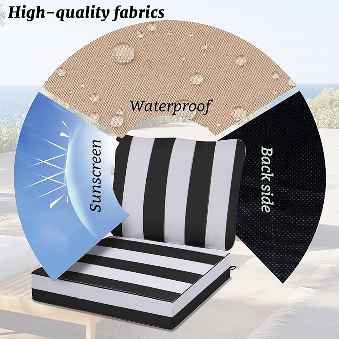 Outdoor Sectional Cushions Replacement Set, 26x26in Patio Furniture Cushions, 14 Pieces Waterproof Outdoor Couch Cushion for 6 Seat Wicker Conversation (Black and White Stripes)