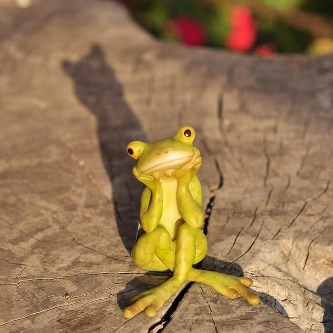Top Collection Miniature Fairy Garden and Terrarium Frog in Thought Statue